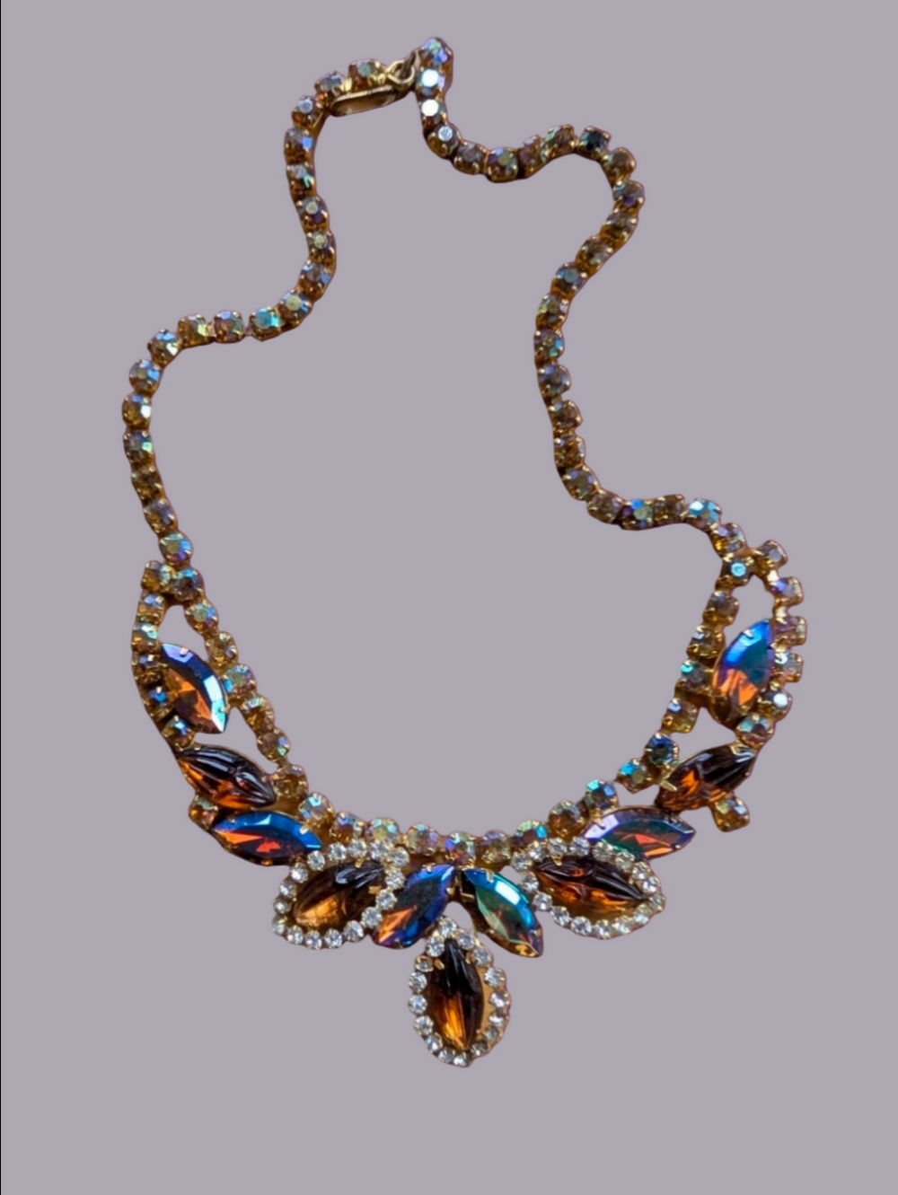 Vintage Necklace Amber Gold-Tone Rhinestone Crystal Statement - Women's Jewelry